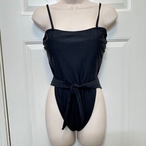Mermaid Swimwear One Piece Swimsuit L Black Tie Waist High Cut Cheeky Monokini